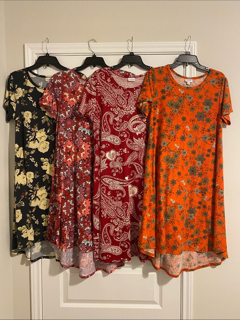 Bundle LuLaRoe Carlee Floral Short Sleeve Swing Dresses Sz Medium